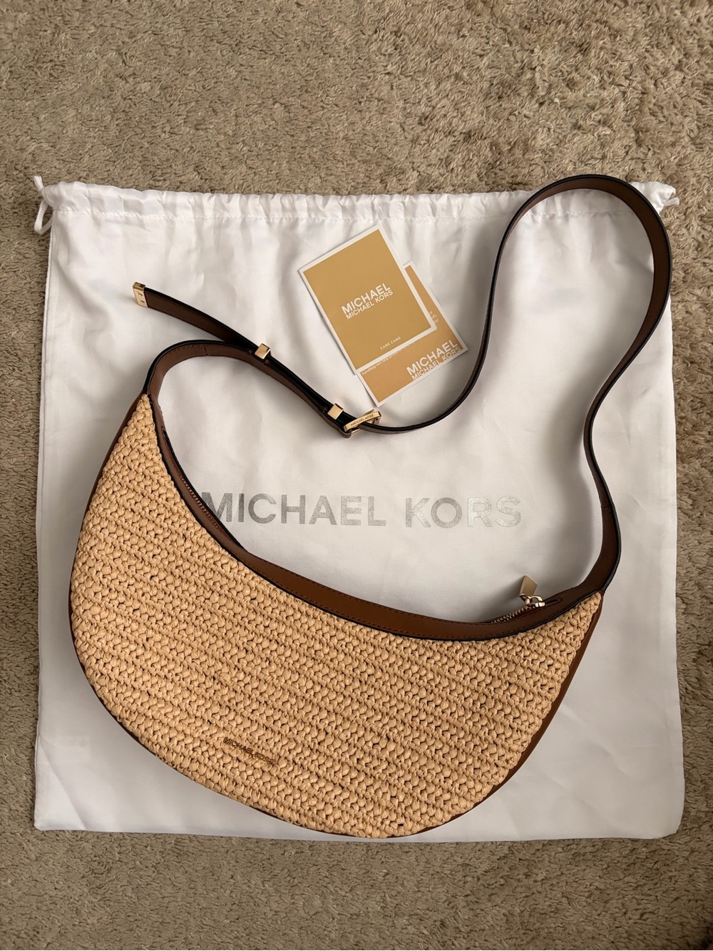Michael Kors Avra Medium Straw Crossbody Bag